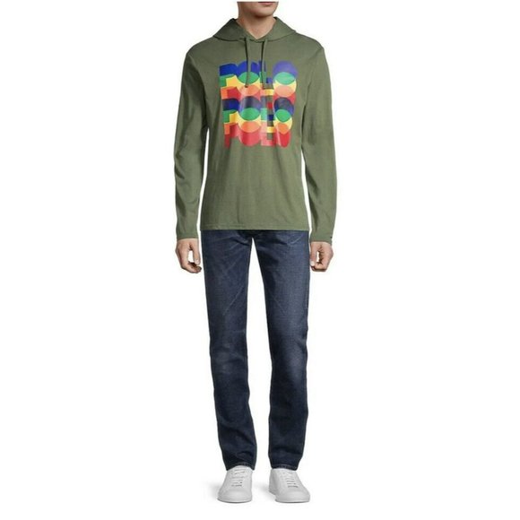 Polo Ralph Lauren Sz M Green Stacked Logo Graphic Print Hooded T-Shirt Hoodie - Picture 2 of 12